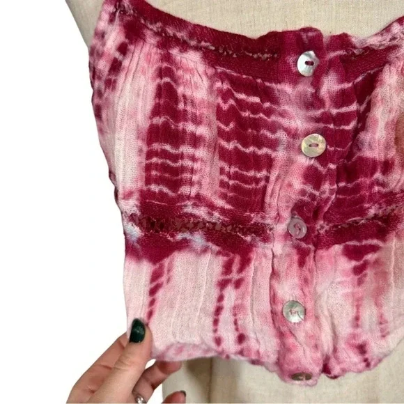 Jen's Pirate Booty Tie-Dye Crop Gauze Crochet Cami Top - Picture 2 of 5